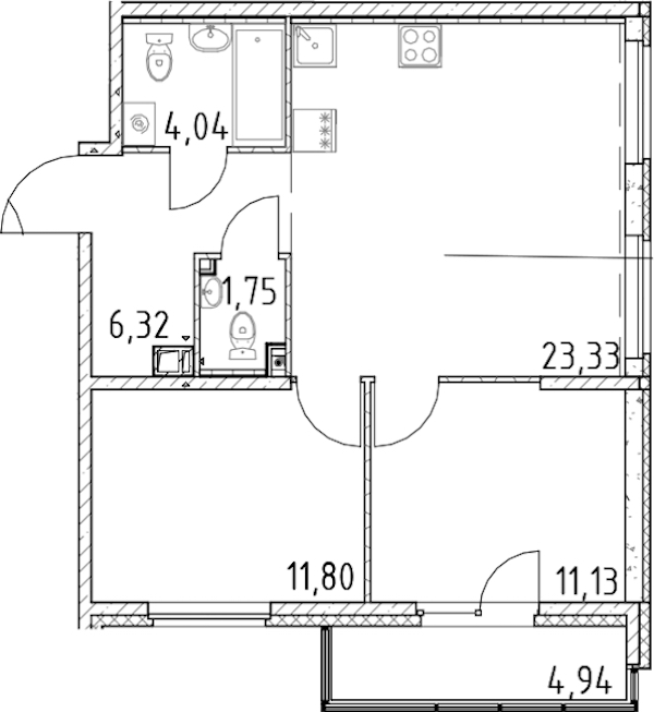 2-комнатная квартира 58.37 м², 12/17 эт., ЖК «Город Первых»